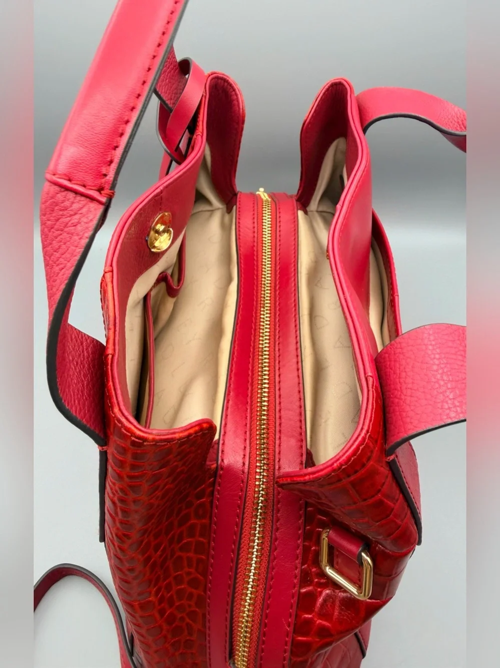 Red Leather Radley London Baylis Road Zip Around Grab Handbag Crossbody EUC